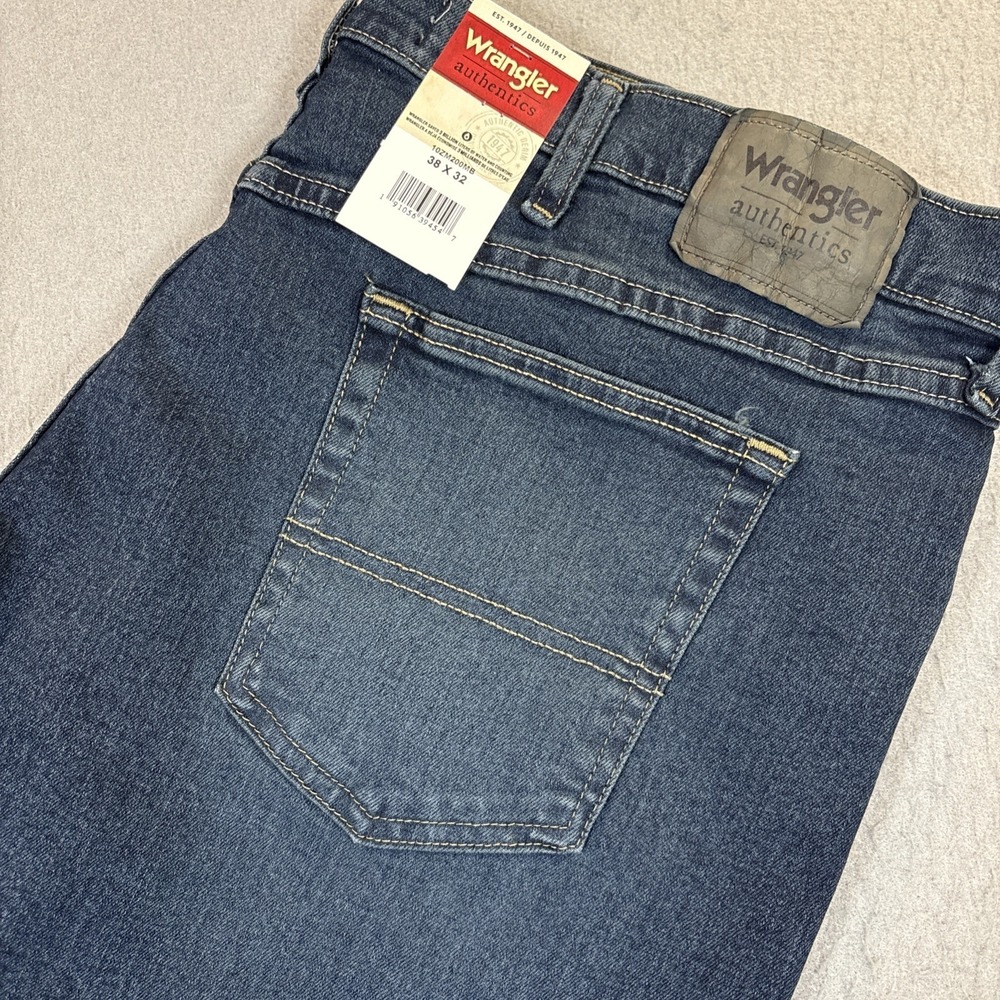 Wrangler Authentics Jeans Mens 38x32 Blue Straight Leg Denim 10ZM200MB NWT